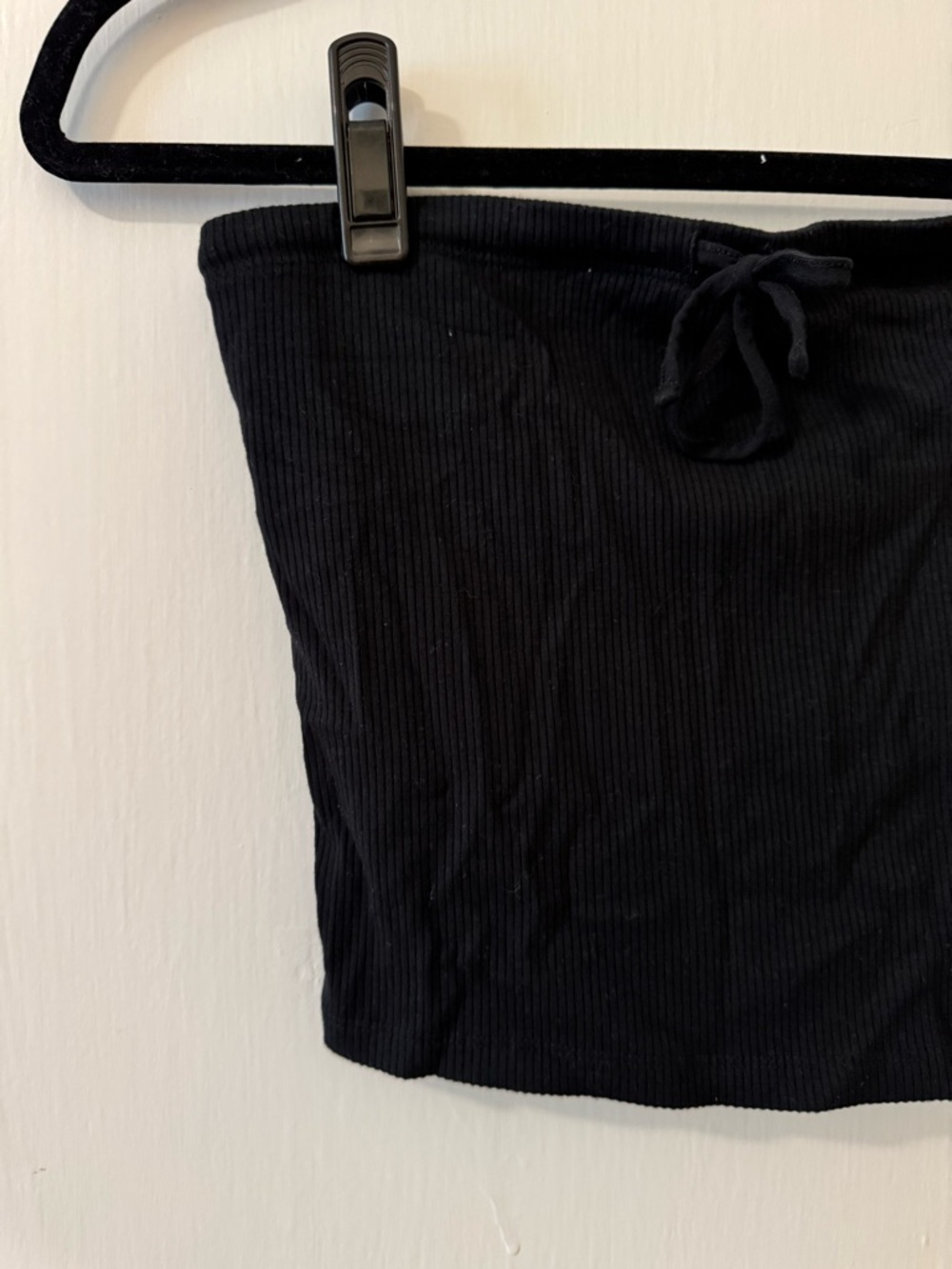 aerie Black Ribbed Strapless Tube Top with Front Tie - Picture 2 of 4